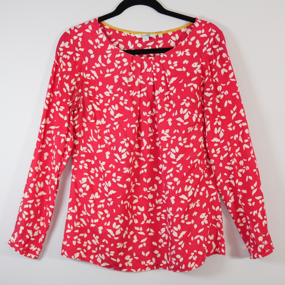 Boden Silk Blend Floral Print Blouse Red White Long Sleeve Top Size 8 M